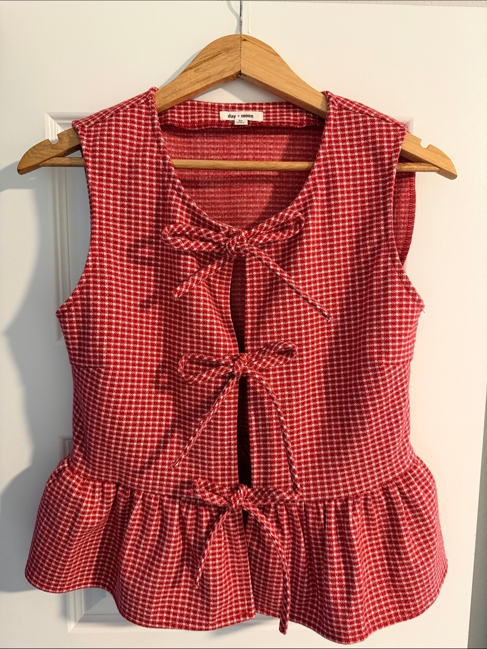 Red Gingham Tie-Front Peplum Kids Dress